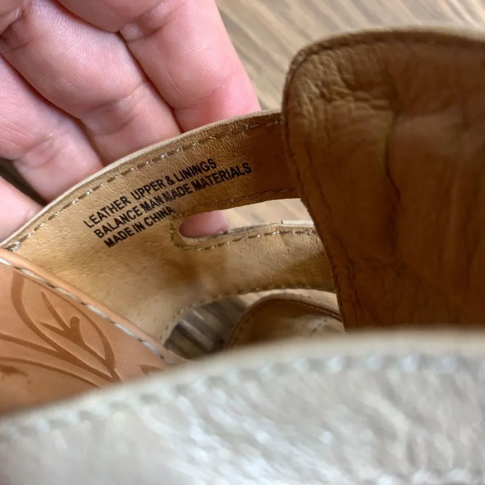 Born‎ TINKA Women's Wedge Sandals Ivory Leather Woven Platforms 11/43